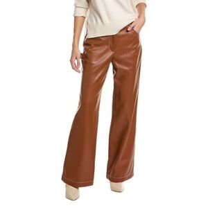 Brown Wide-Leg Leather Pants